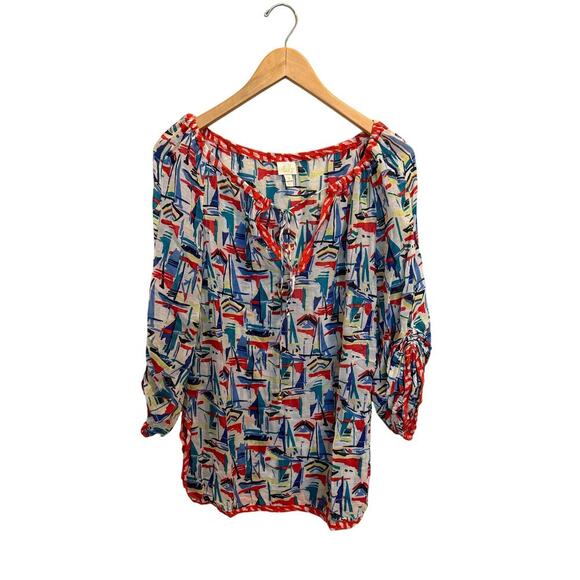 MILLY Cabana Silk Tunic Top Women’s Sz S Sailboat Multi Swim Coverup Resortwear - Picture 1 of 5